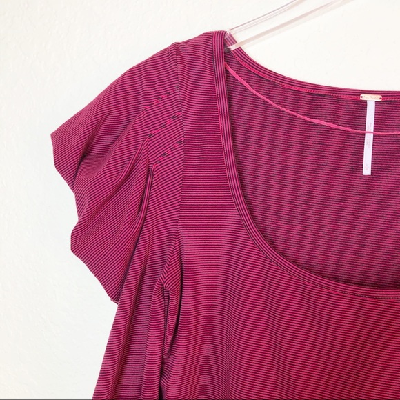 Free People | Red Striped Puff Long Sleeve Tee M - Picture 2 of 5